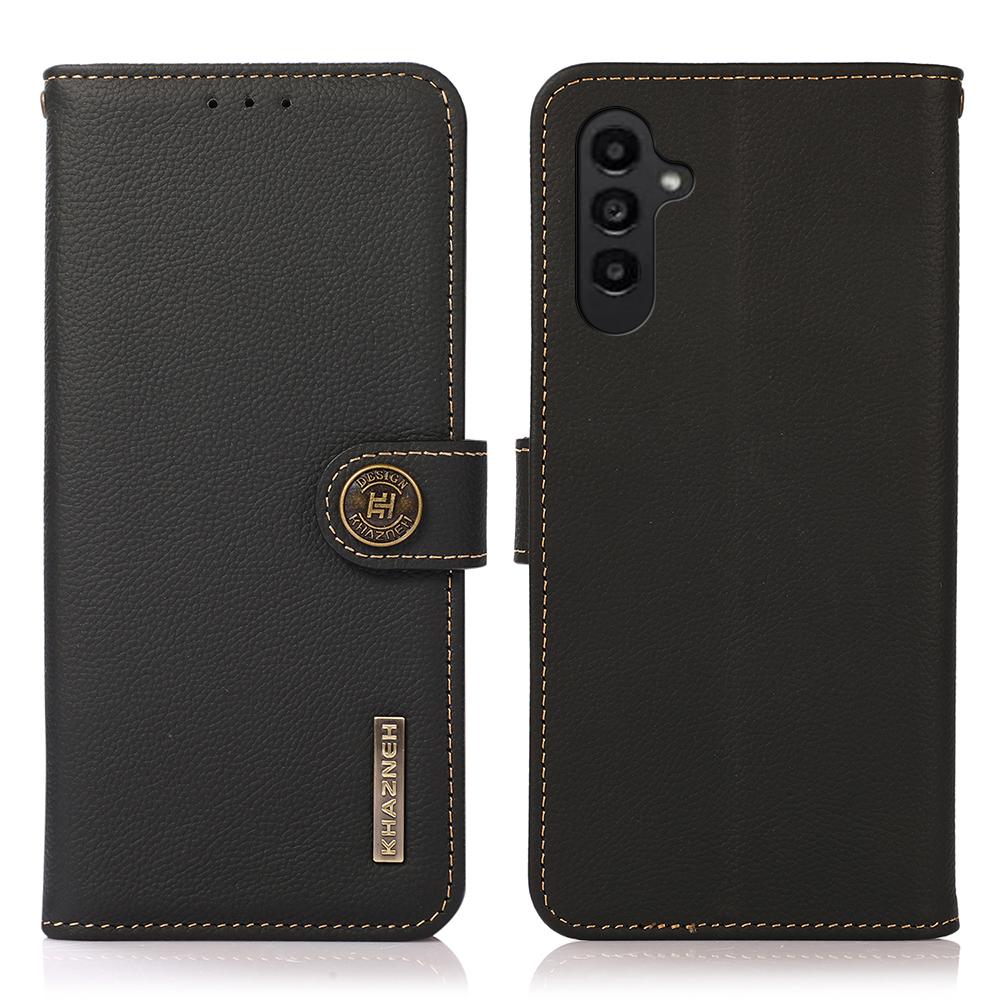 

KHAZNEH For Samsung Galaxy A25 5G (Global) (161.0 x 76.5 x 8.3mm) Case Genuine Cow Leather+TPU RFID Blocking Wallet Cover Black