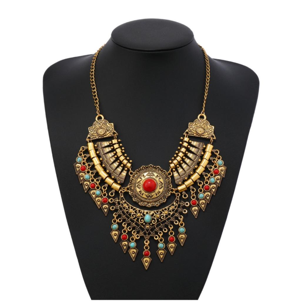 Ethnic European and American Retro Tassel Necklace Exaggerated Sweater Clavicle Chain