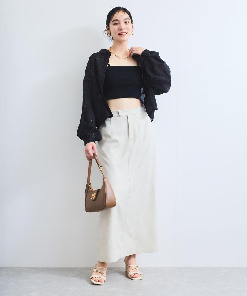 Blouse Floral Embroidered Shiny Sheer Blouse for Black [BIS] [WEB Exclusive] Women, (02)