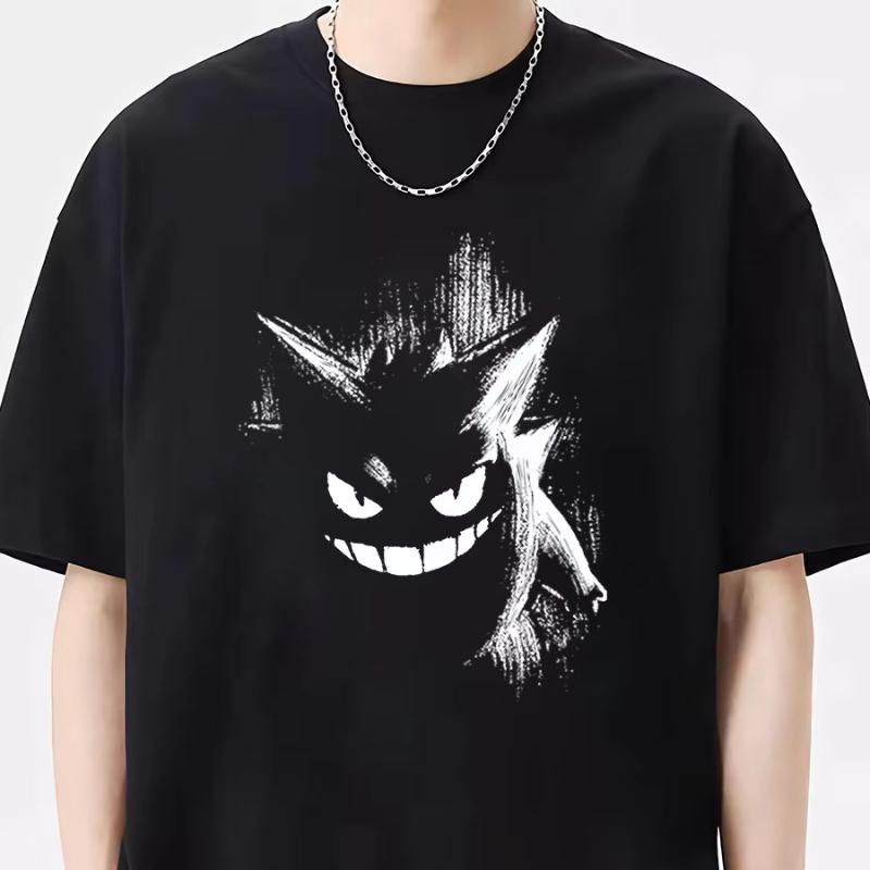 2025 Summer Poksammon Animation Brand 100 Cotton Gengar Printed Tshirt for Men and Children Harajuku Casual Short Sleeve Y2k