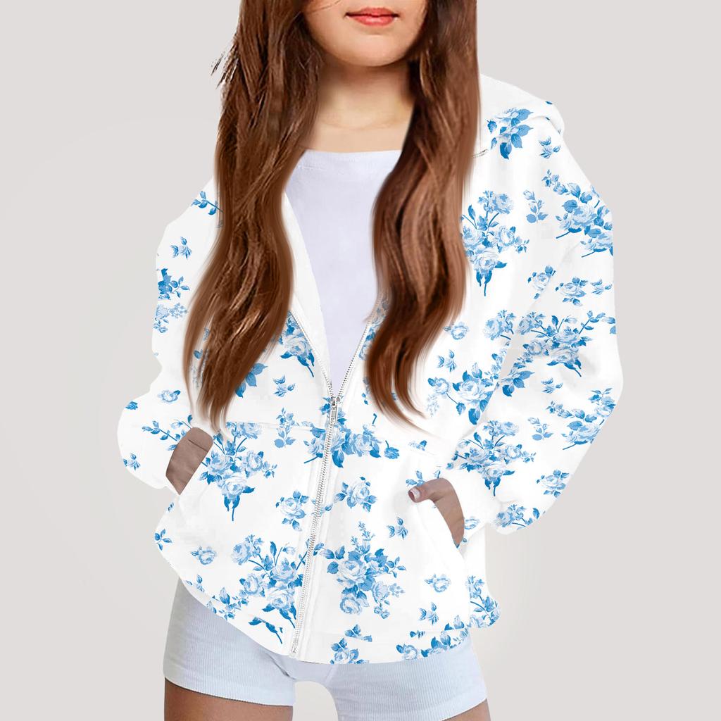 Kinder Mode Bedrucktes Langarm Kapuzensweatshirt Mädchen Hoodie Jacke