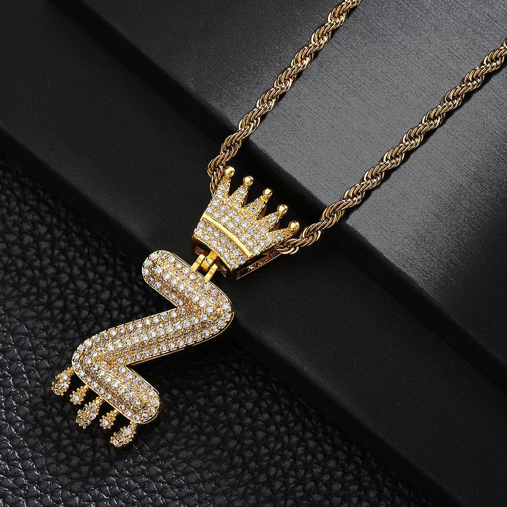 TEMU Hot Selling Fashion Versatile Crown Copper Set with Zircon, 26 English Letter Pendant Necklace, Unisex, Small Market