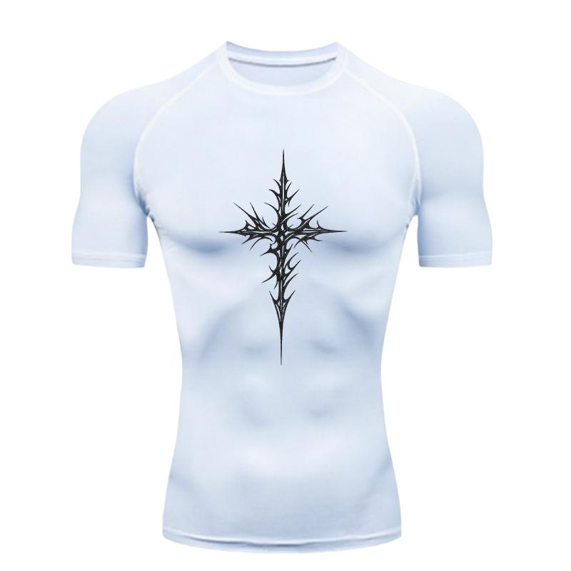 Spiked Cross Design 2026 Sports T-shirt Training Fitness Compression Workout T-Shirt Quick Dry Short Sleeve T-Shirt for Men