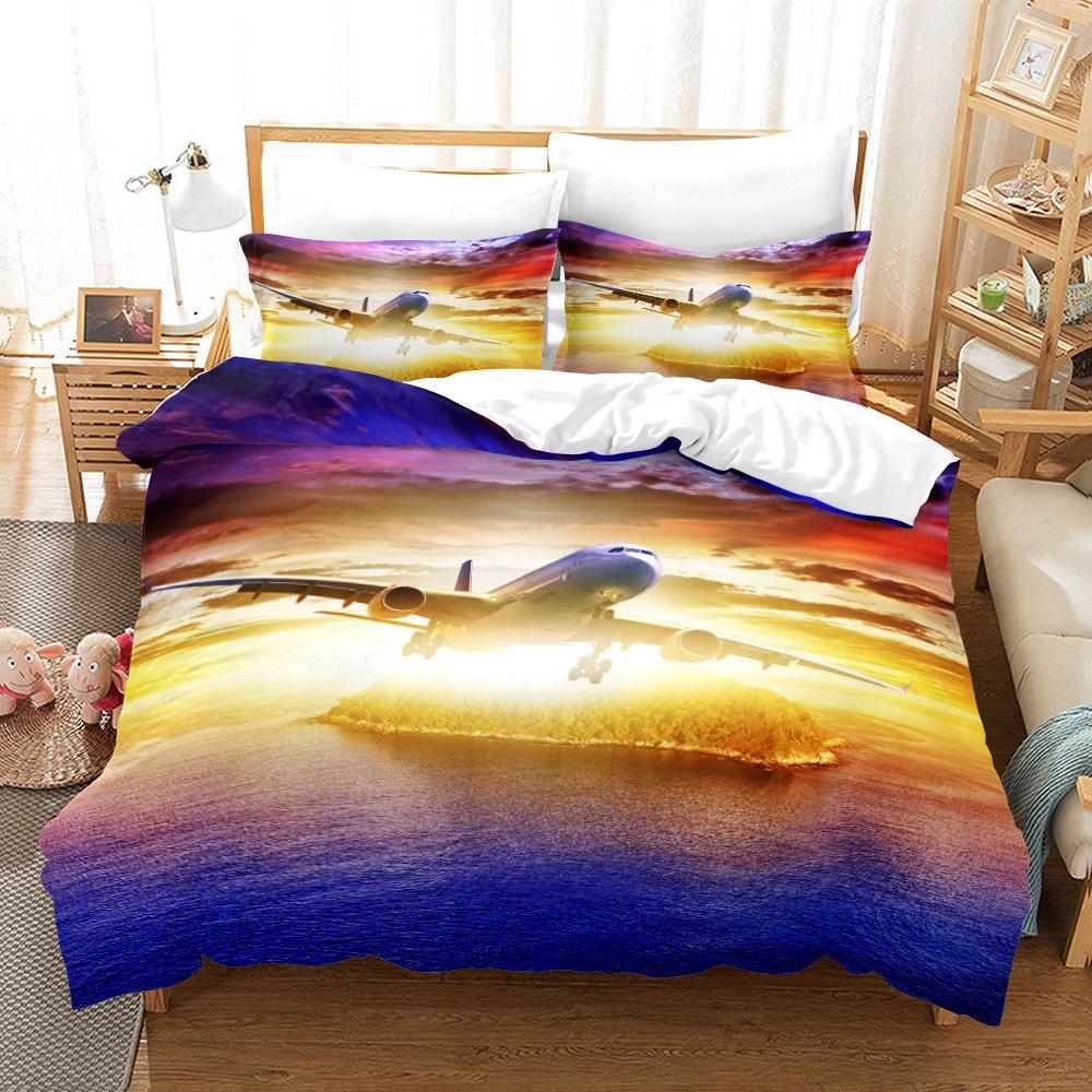 3D Aircraft Bedding Set, Aerospace Down Duvet Cover, 2/3 Pieces, Boys Room Quilt Cover, King Queen Size, Soft and Quick Drying Bed Cover