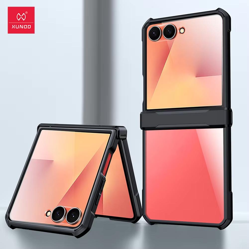 

XUNDD Для Samsung Galaxy Z Flip 7 Чехол Ударопрочный бампер Защитные чехлы Прозрачная задняя крышка Роскошный чехол с магнитным кольцом Without Magnetic Ring чёрный