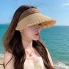 Breathable Straw Visor Cap Solid Color Sunscreen Empty Top Hat Wide Brim Woven Cap  Summer