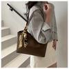 Chic Silk Scarf Handle Tote Bag for Women Stylish Bucket Shoulder Handbag