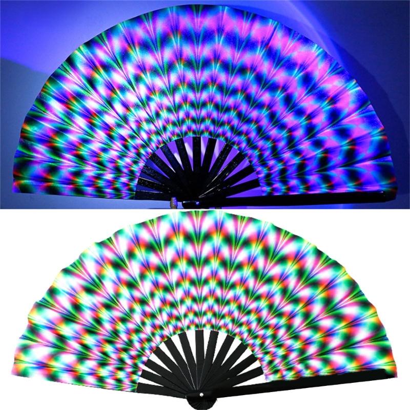 Portability Fluorescent Glowing Bamboos Hand Fan For Music Festivals Nightclubs Costume Parties And Discos Themed Dance