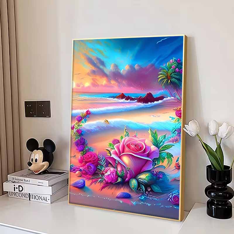 New Arrival 5D DIY Full Circle Diamond Painting "Seaside Flowers" Embroidery Cross Stitch Home Decor Gift