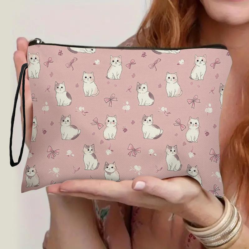 

Мультяшная косметичка с кошкой, милая, большой вместимости, сумка для хранения канцелярских принадлежностей, портативный дорожный несессер, многофункциональные сумки