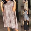 Spring 2026 European & American Stand Collar Sequin Dress - Loose Fit Women's Wear