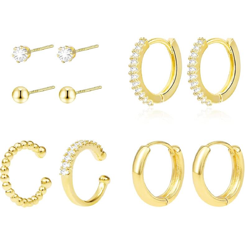 Stud Earrings for Women Hypoallergenic Sterling Silver Post Hoop and Studs Earrings Set for Multiple Piercing Small Ball Cubic Zirconia Earring Studs