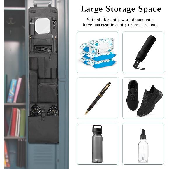 Tiga Hanging Locker Organizer with Acrylic Soft Mirror - 11’’ W x52’’ H - 600D Oxford Cloth Heavy Fabric - Police Locker Organizer - Work