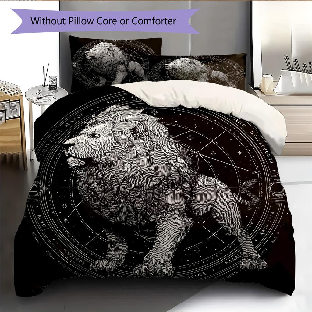 Lion Runes Pattern Bedding Quilt Set Home Decoration Gift (1 * duvet cover + 2 * pillowcase without core)