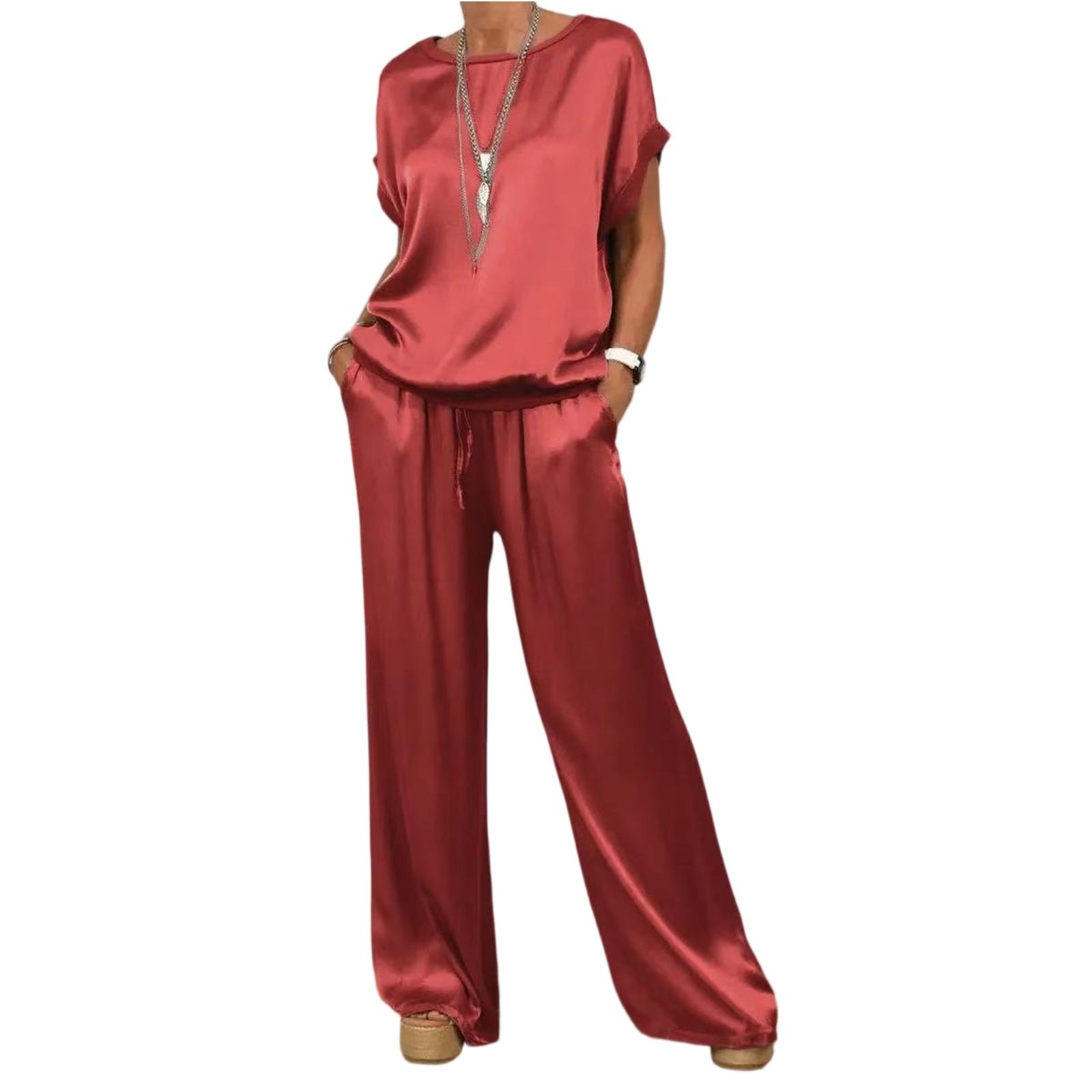 

Women s fashionable and comfortable top and pants set XL червоний