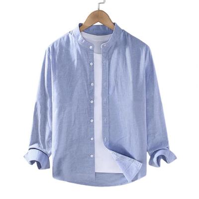 Men Spring Shirt Single Breasted Stand Collar Cardigan Shirt Long Sleeevs Loose Oversized Mid Length Men Fall