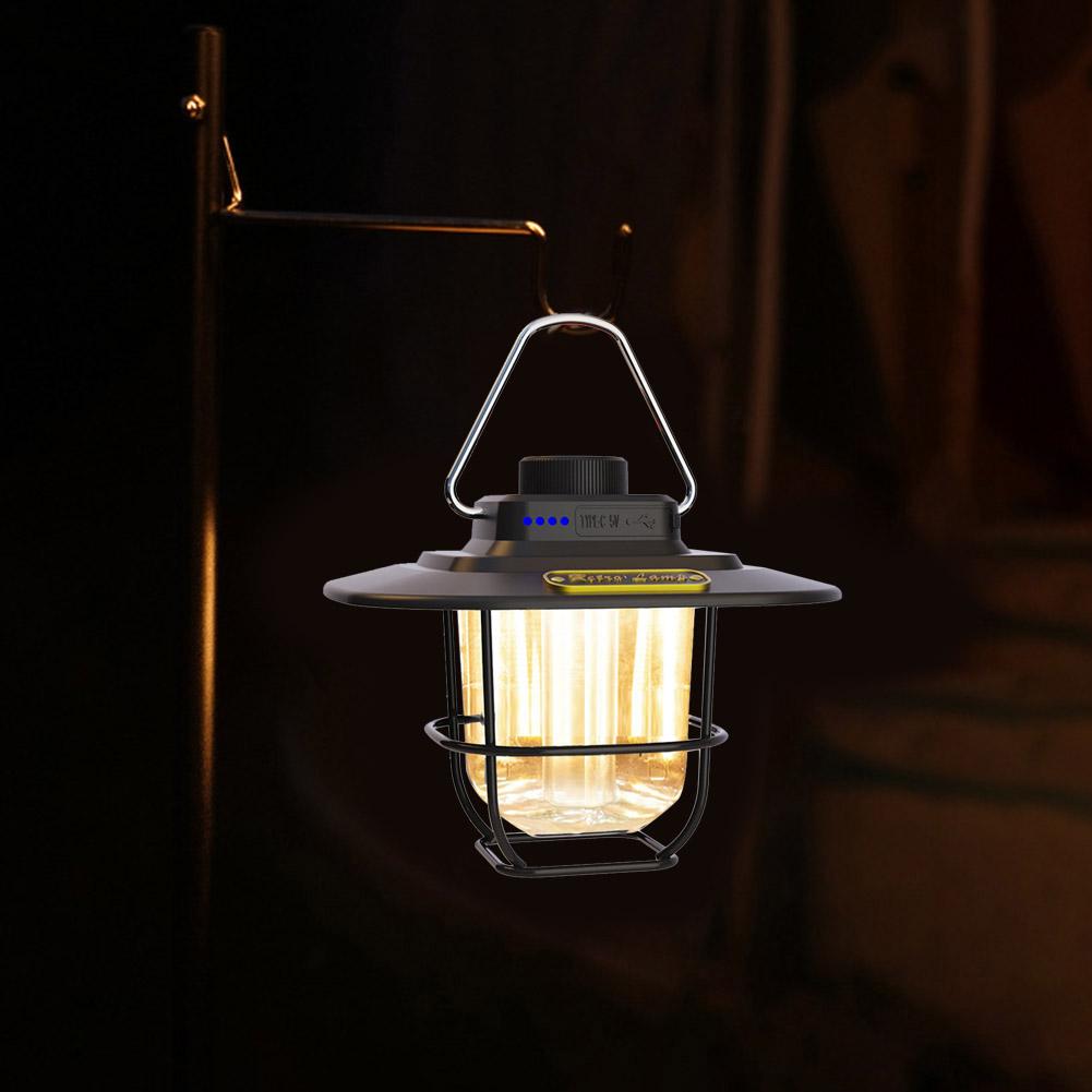 Portable Camping Lanterns 4500mAh Retro Hanging Tent Lamp Waterproof Dimmable Garden Decor Lights for Hiking Emergency Lanterns