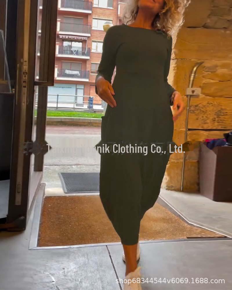New Women's Solid Color Knitted Long Dress