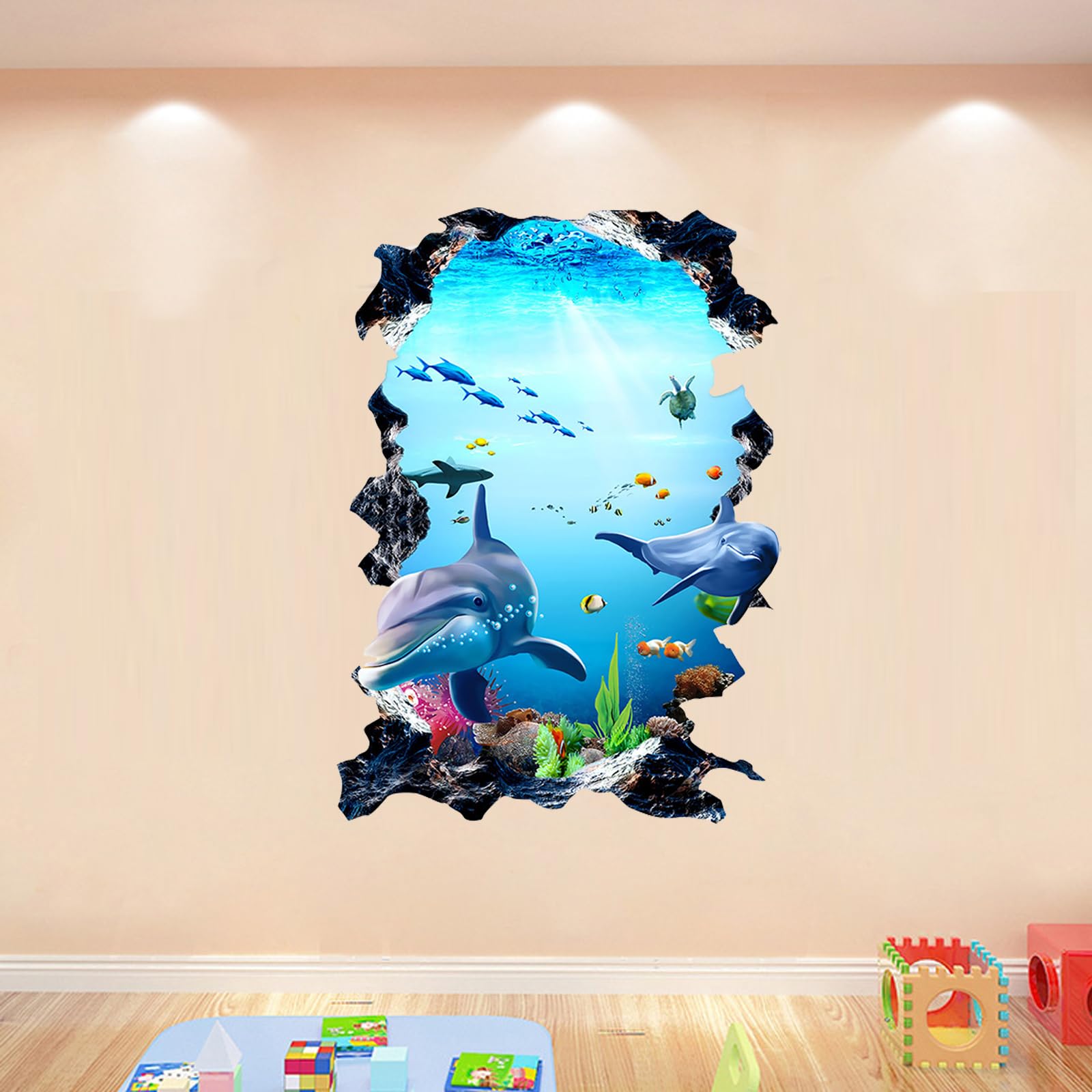 

Fake Window Dolphin Wall Sticker Sea Underwater Wall Fake Window Wall Chic Room Stylish - Animals, Fish, Whale, Ground, 3D, World, Wallpaper, Decal,