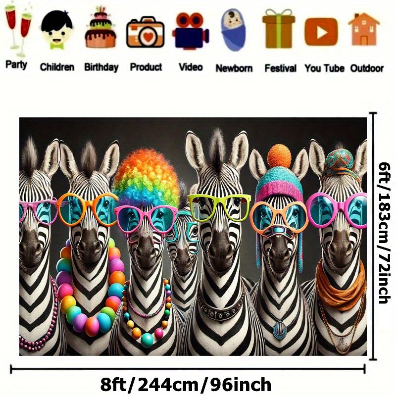 

Zebra Party Animal Funny Glasses Rainbow Wig Beads Necklace Quirky Art Print Tapestry Wall Hanging Decor 2D Flat BackgroundCloth 74x94cm(29x37in)