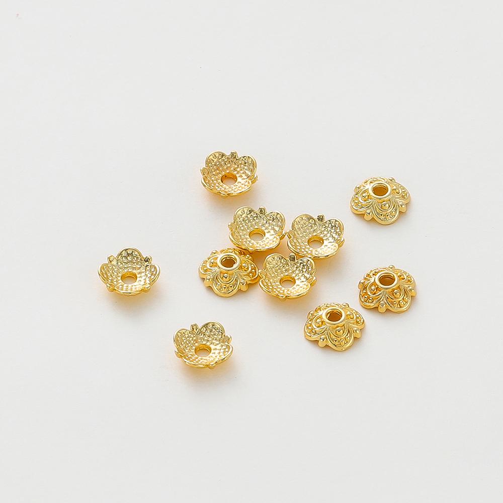 20pcs/lot 14K 18K Gold Color Tibetan Flower Beads Caps Tassel Loose Spacer Tray Beads For DIY Jewelry Making Accessories
