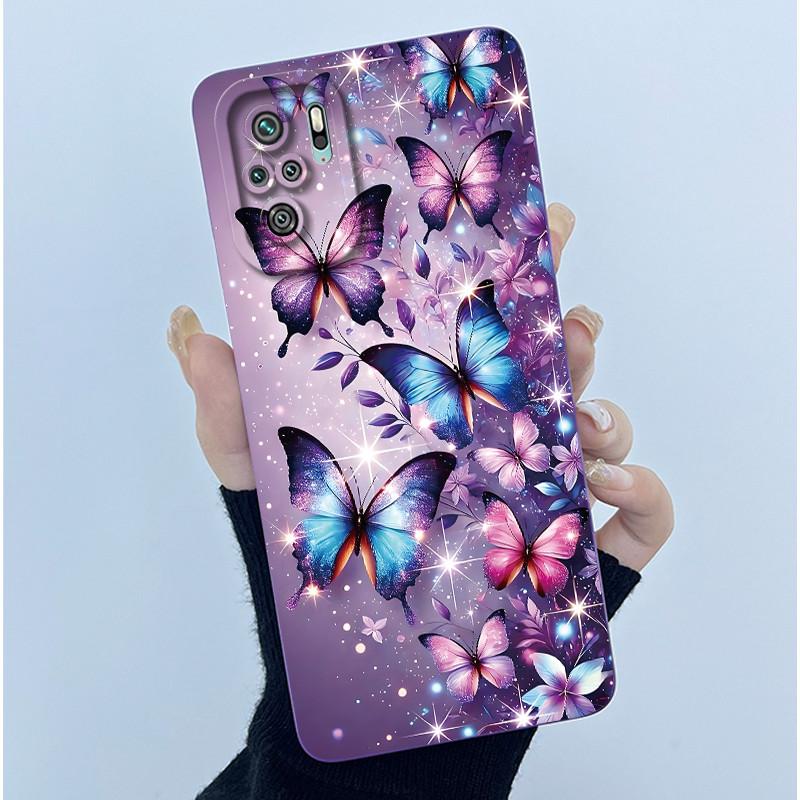 For Xiaomi Poco M5s Phone Case PocoM5s Cover Fashion Simplicity Butterfly Floral Soft Liquid Silicone Shell For Poco M 5s Fundas