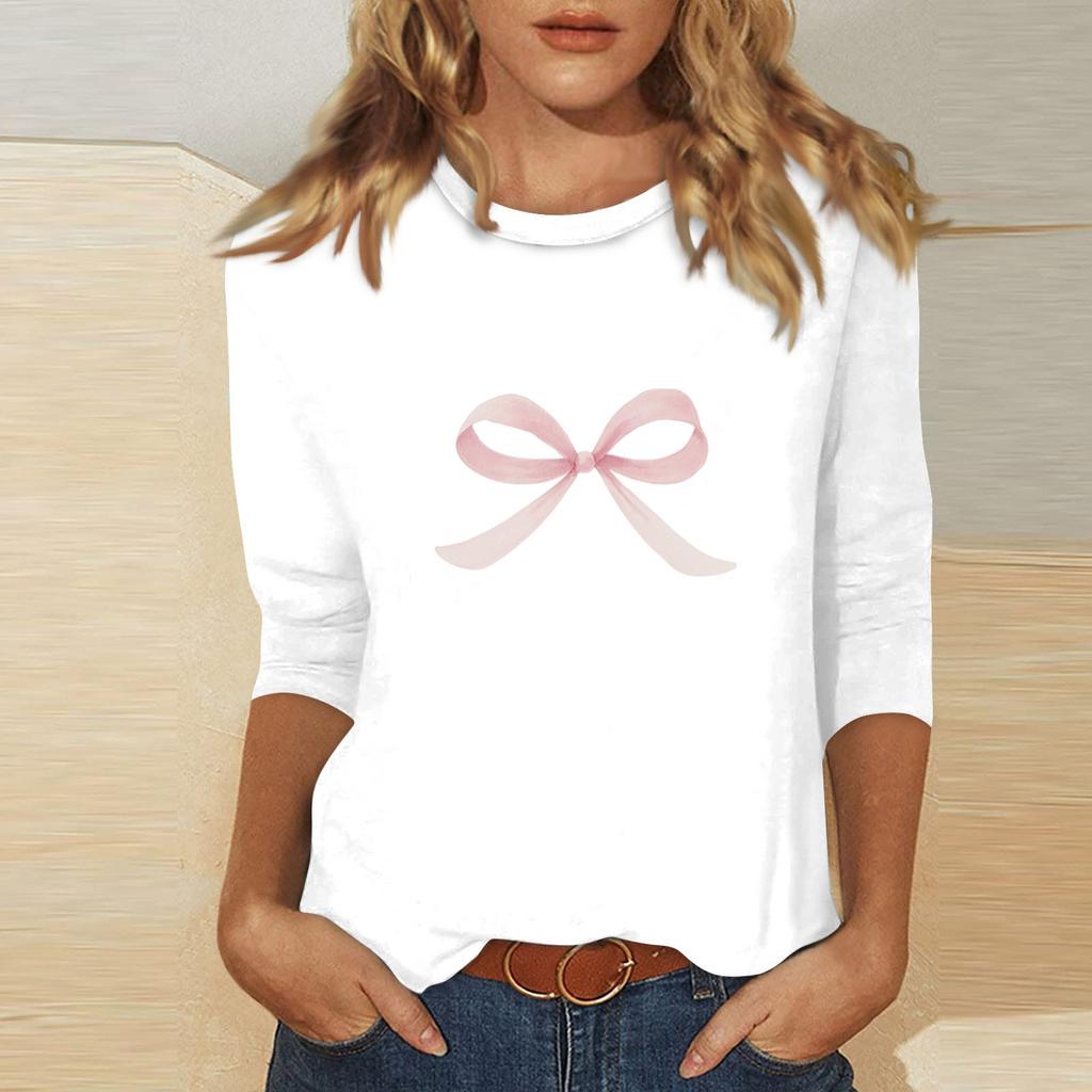 Women's O-neck 3/4 Sleeve Print Top