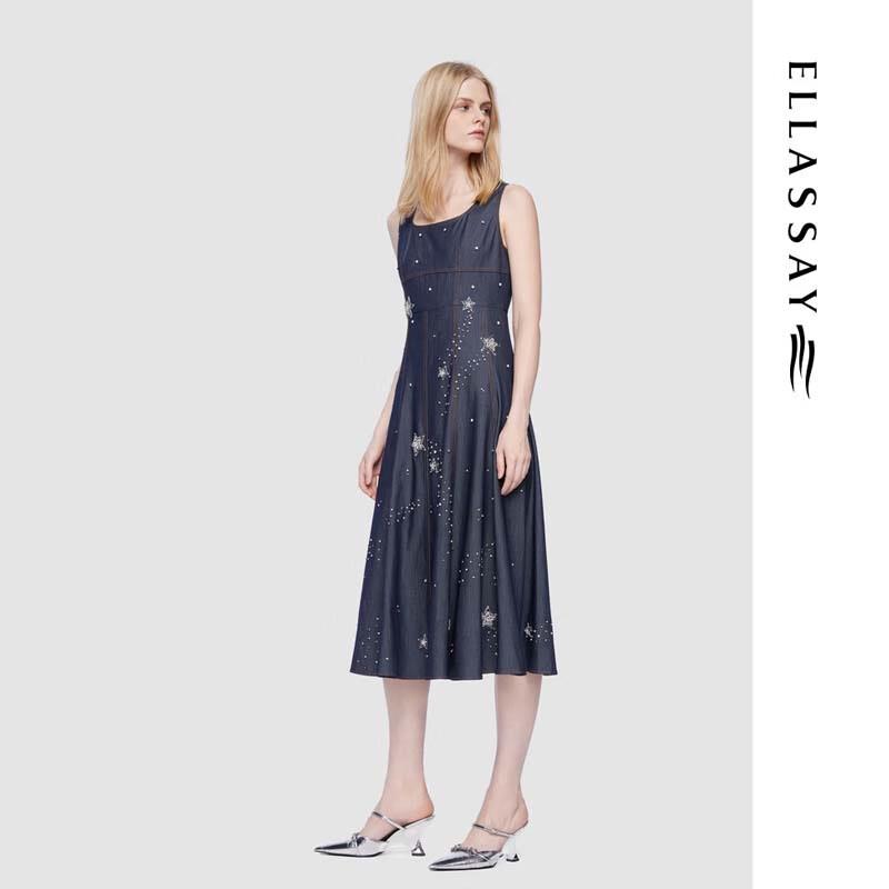ELLASSAY Simple Print Denim Starry Sky Dress