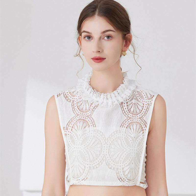Sweater Decorative Lace Hollow Out Fake Collar Detachable Blouse Half Shirt For Women Girl Flower Ruffled Stand Collar Crop Tops