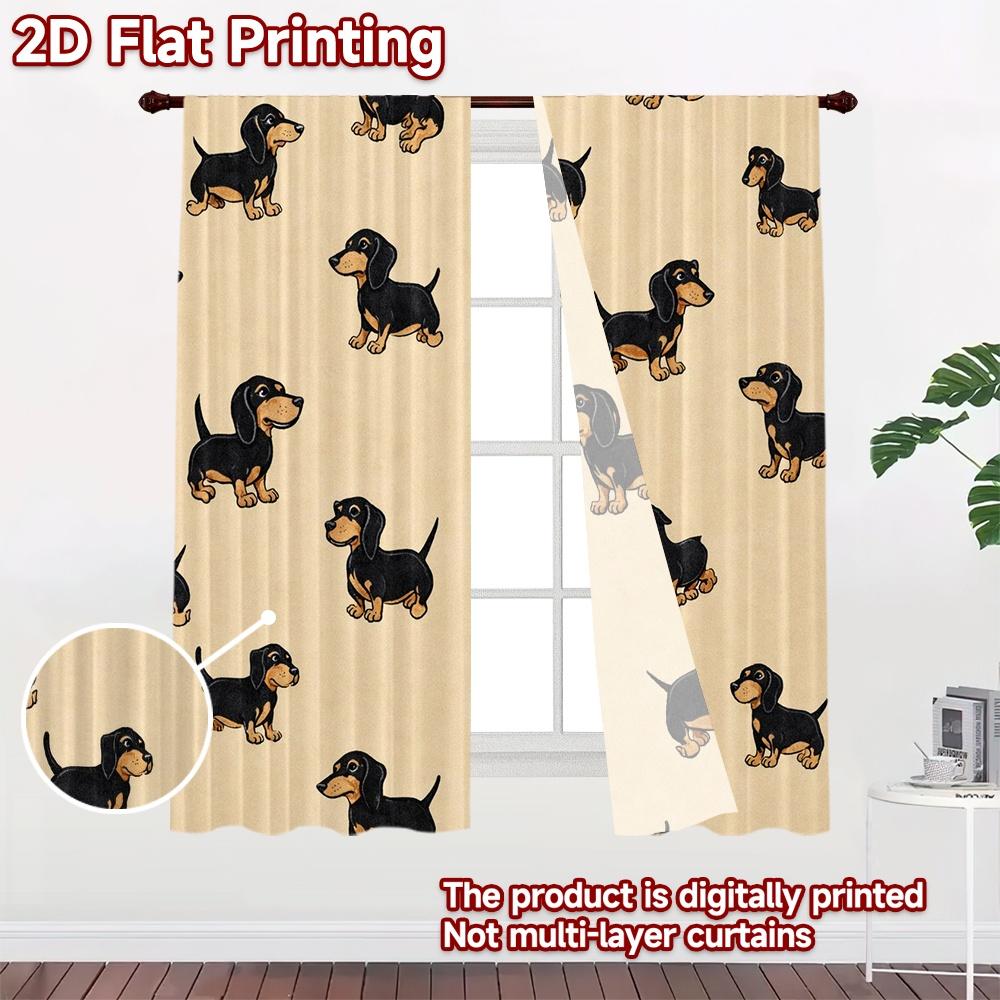 2D FLAT PRINTING 2pcs Curtains (Without Rod) Cute Dachshund Dogs Contemporary Modern Curtains Versatile Durable Polyester