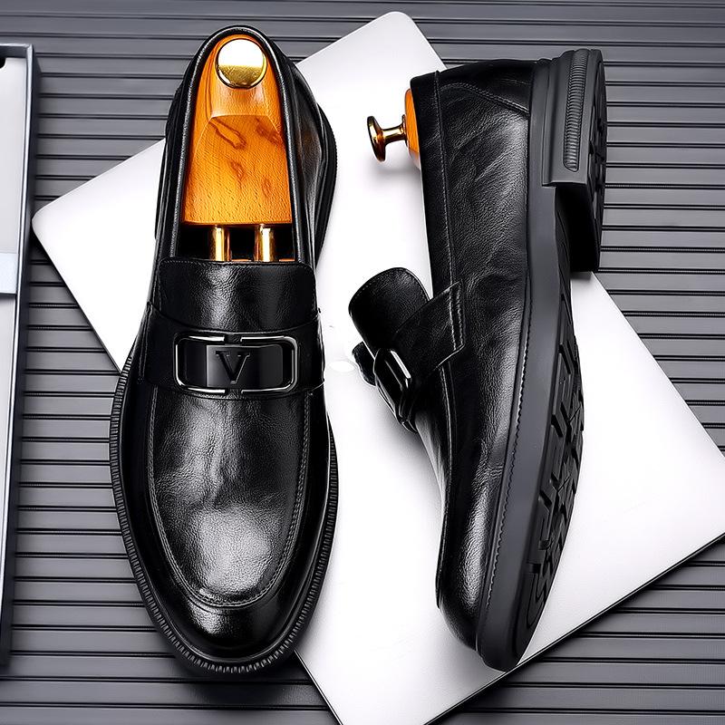 

Мужская обувь 2025 года, летние новые мужские деловые кожаные туфли с одной педалью, британский стиль, корейская версия, туфли tide 38 чёрный
