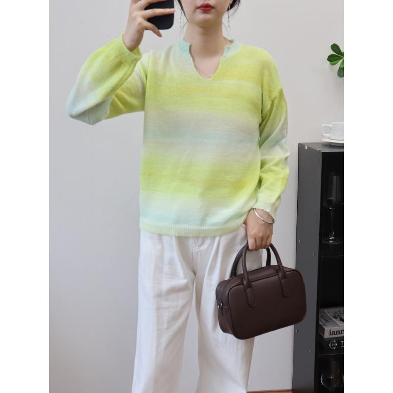 

Ранняя осень новый цвет полосатый дизайн свитер пуловер мягкий восковой свободный нежный ветер вязаный свитер топ женский one size fits all жёлтый