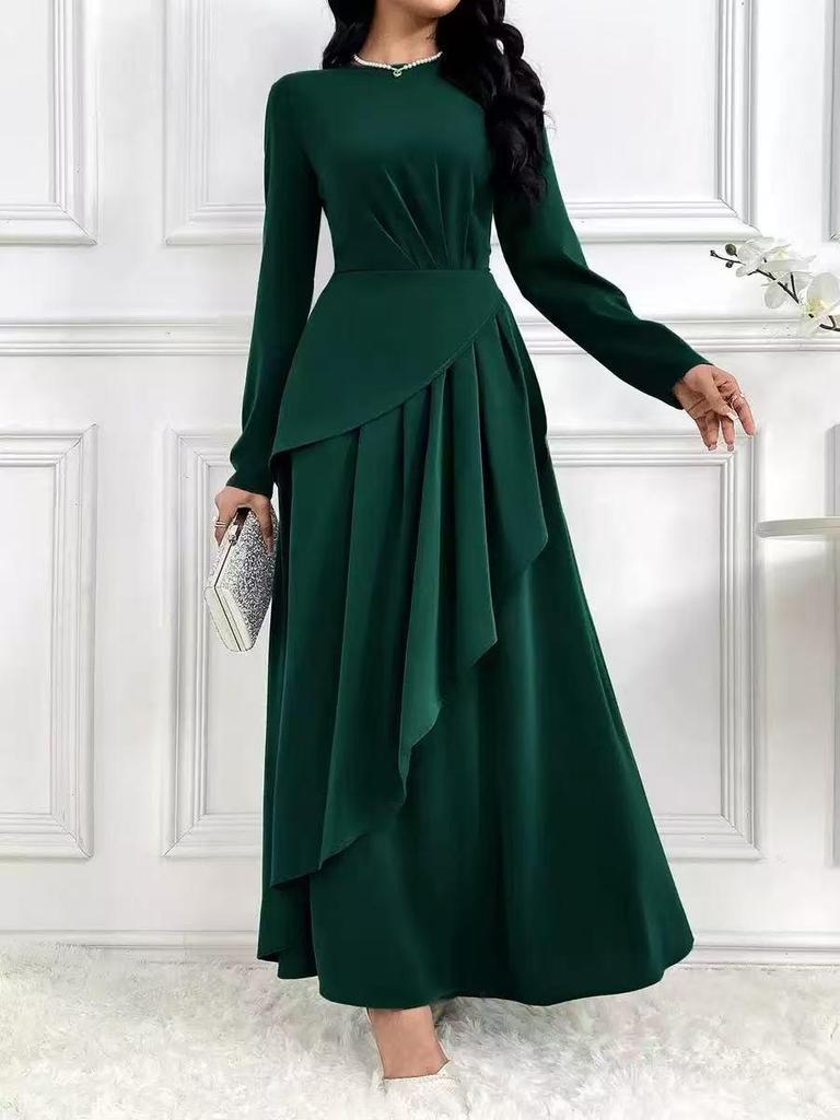 Elegant 2025 Autumn/Winter Solid Color Slim-Fit Evening Gown - Fashionable, Comfortable Long Dress