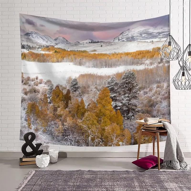 Winter Wandteppich Wald Verschneiter Kiefernbaum Wandteppich Sonnenaufgang Naturlandschaft Wandteppich Wandbehang Dekor für Schlafzimmer Wohnzimmer Studentenwohnheim