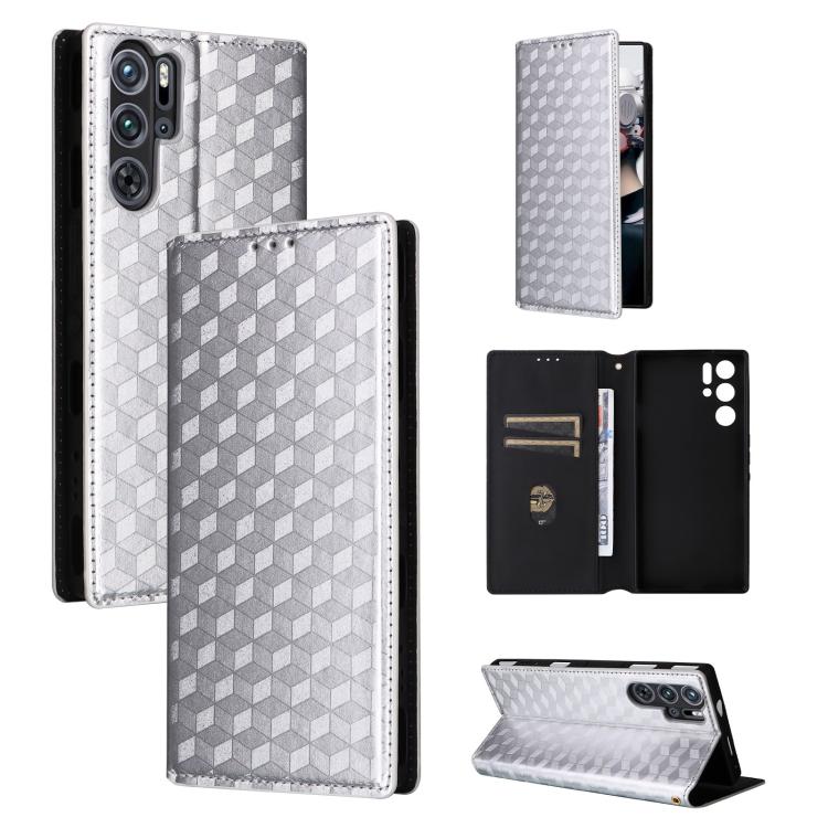 Cubic Grid Texture Flip Leather Phone Case