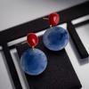 Red & Blue Circle Earrings: High-Class Hong Kong Retro Studs - Unique & Exaggerated Design