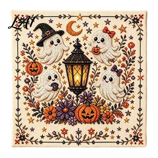 Handmade Home Accents Halloween Embroidery Kit DIY Stitch Kit for Adults Cute Witch Decoration Ghost Black Cat Pumpkin Pattern Wall Decor Beginners