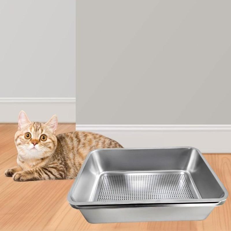 Open Type Cat Litter Box Litter Tray Detachable Stainless Steel Kitten Litter Bedpan Indoor Cats Toilet Pet Supplies