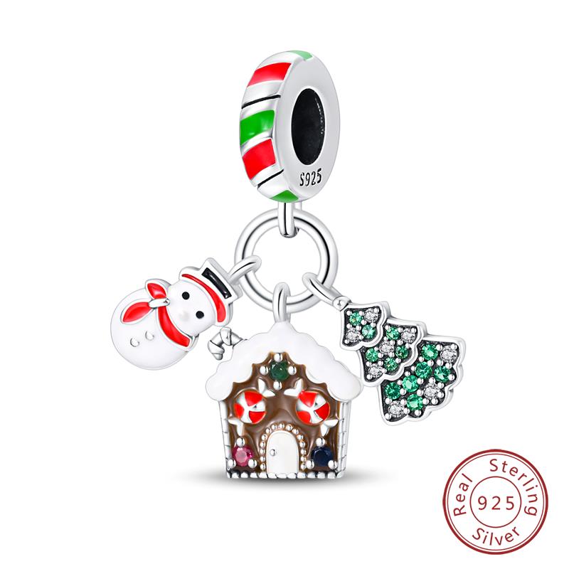 Original Copper Charms Beads Winter Snowflake Snowman Igloo Penguin Pendant Fit Bracelet Women Jewelry Gift