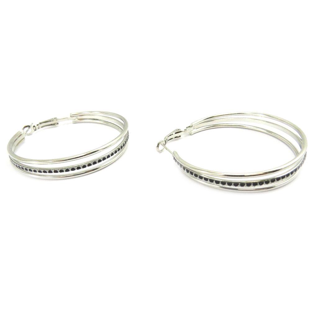 Les Trésors De Lily [L6081] - Créoles 'Scarlett' noir argenté Ø 50 mm