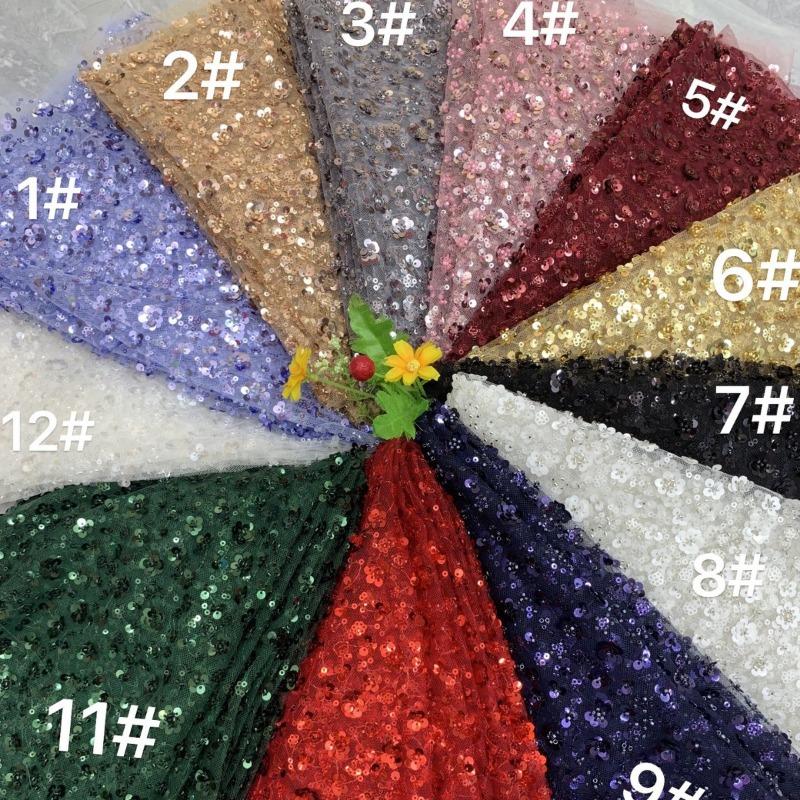 1/3/5Yard Small Plum Blossom Sequined Embroidery Fabric African Beaded Lace Fabric for Sewing Nigerian Wedding Party Lace Fabric