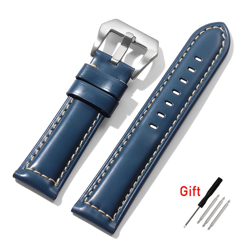 

22mm 24mm High Quality Oil Wax Leather Watch Band for Panerai for Omega for Rolex Strap Sport Comfortable Universal Bracelet 24mm синій