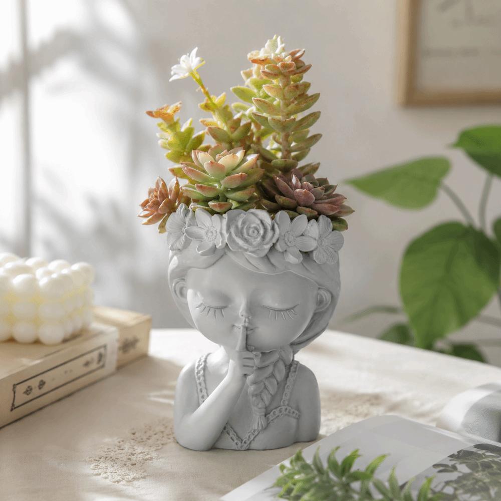Resin Flower Pot Home Decor Desktop Ornaments Creative Girl Shape Flowerpot DIY Handmade