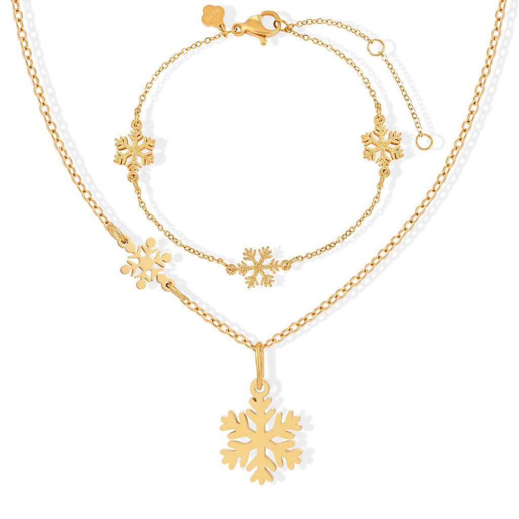 Korean Frosted Snowflake Necklace & Bracelet Set: High-End, Versatile Titanium Steel Jewelry for Women
