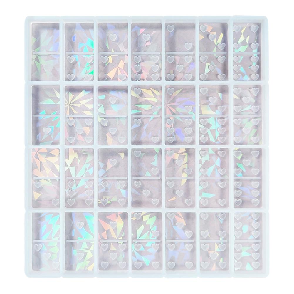 Clear Holographic Heart-shaped Domino Food Grade Silicone Mold DIY Holographic Laser Domino Wear Resistant And Easy To Clean