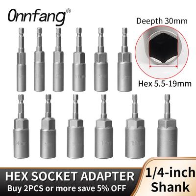 Length Deepen Hexagon Socket Driver Drill Bit 5.5-19mm Impact Socket Adapter Power 1/4-inch Shank Hex Screwdriver Key Hand Tools