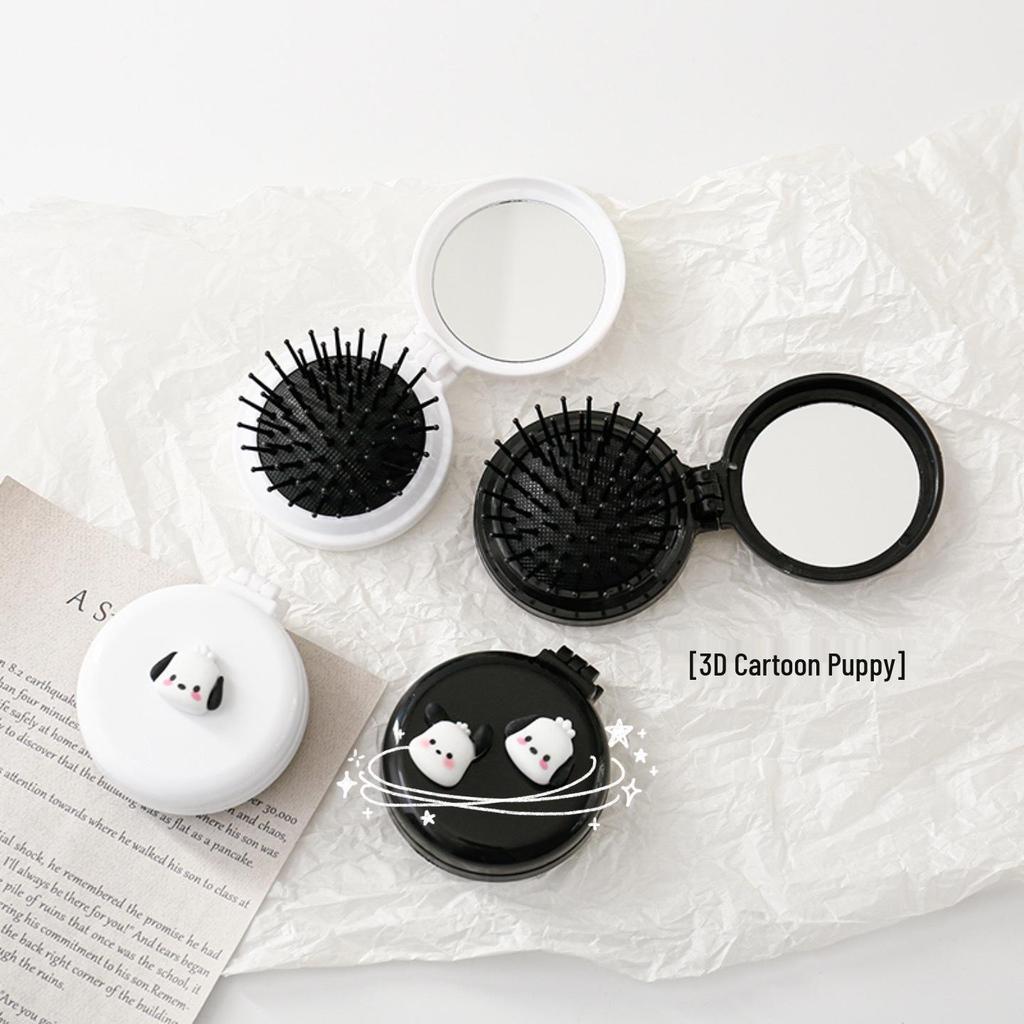 Cartoon Cute Dog Portable Folding Airbag Massage Comb and Mirror Combo