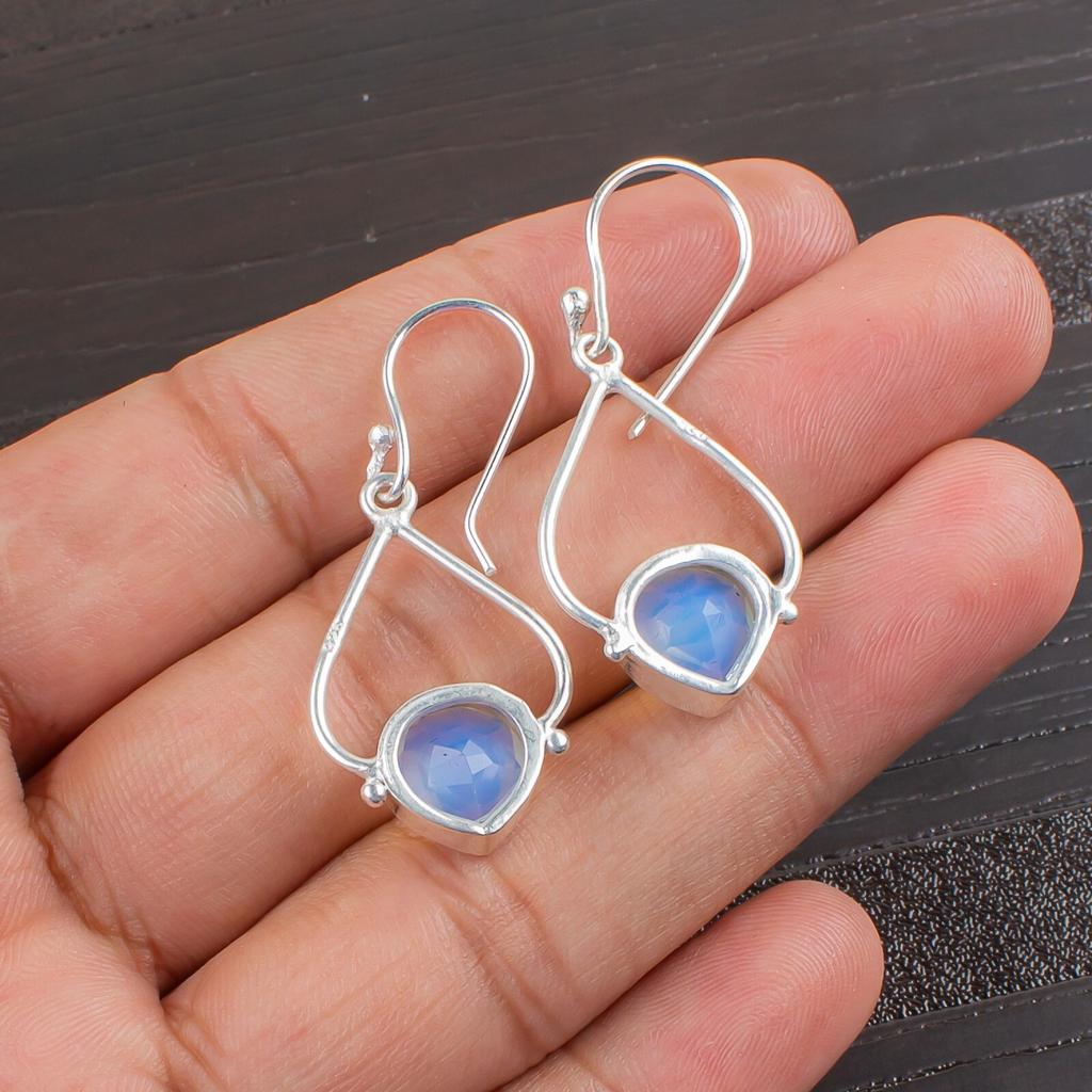 Milky Opal Gemstone 925 Sterling Silver Handmade Jewelry Earrings 1.80" For Gift EE-33-15