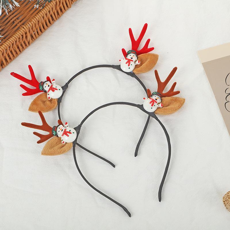 Cartoon Snowman & Reindeer Antler Christmas Hair Band and Duckbill Clip Set