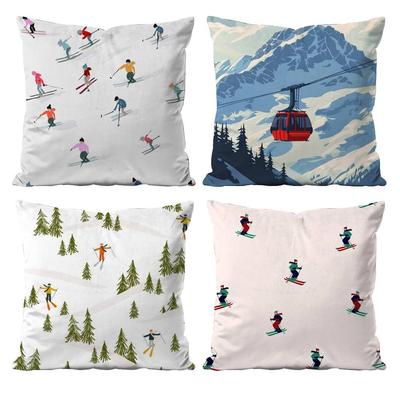 Housse d'oreiller Anime Station de ski Anti-acarien Fermeture éclair invisible Soie Peluche courte Housse de coussin de canapé